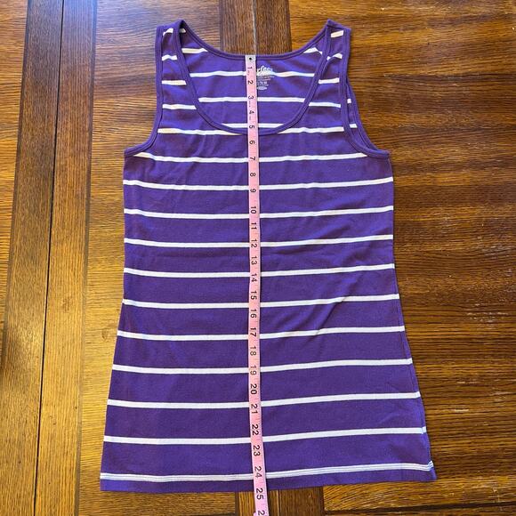 Y2K Old Navy The Perfect Tank Top XL Purple White Stripe Sleeveless Stretchy - Picture 4 of 8